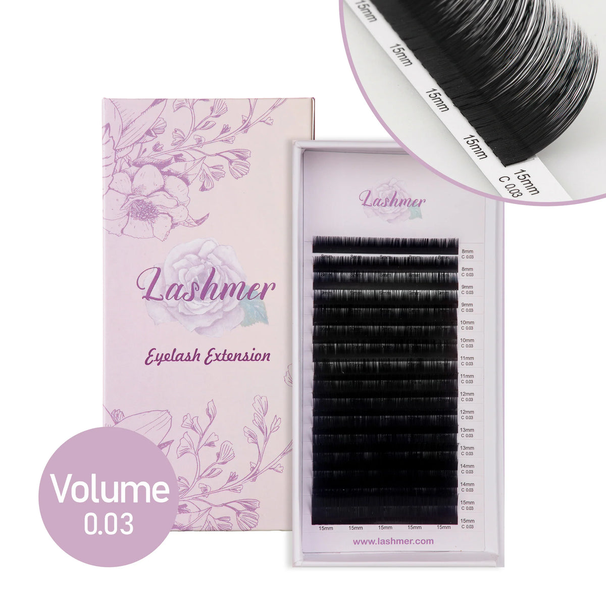 Matt Black Volume Lashes D Curl (0.03, 0.05, 0.07) 16 Lines